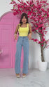 Yellow, basic top with a square neckline